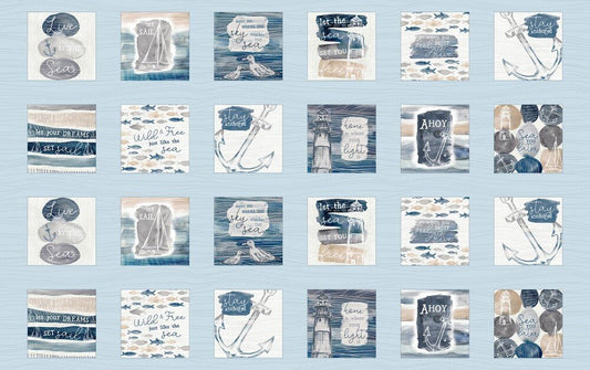 Set Sail - LIGHT BLUE SAILING BLOCKS PANEL - Everything Fabric