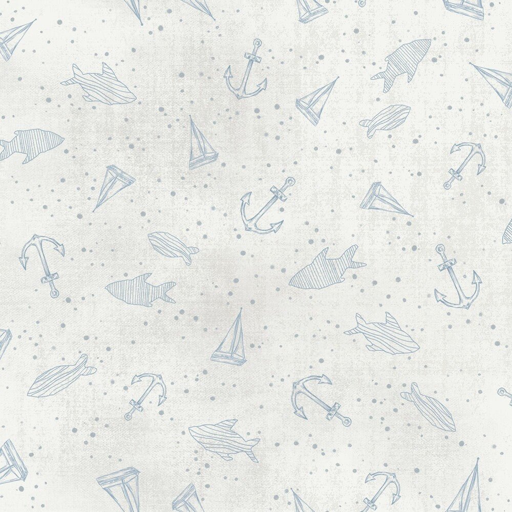 Set Sail - LIGHT SILVER MOTIF LINEWORK TOSS - Everything Fabric