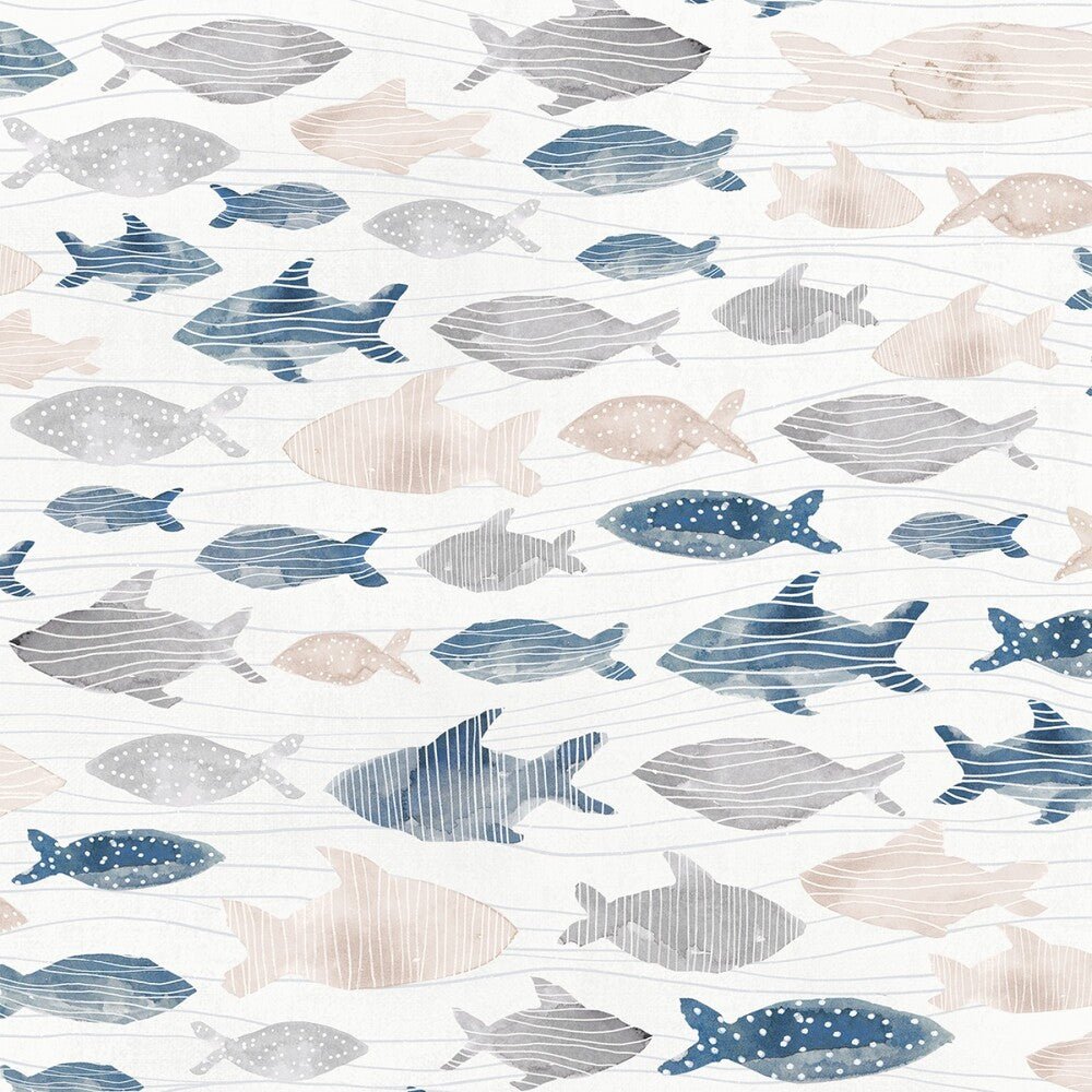 Set Sail - White - Swimming Fish - Everything Fabric