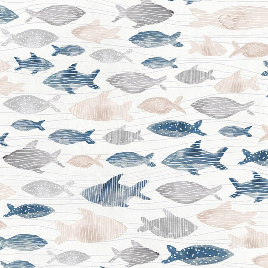 Set Sail - White - Swimming Fish - Everything Fabric