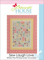 Sew Laugh Love Pre Printed on White Linen - Everything Fabric