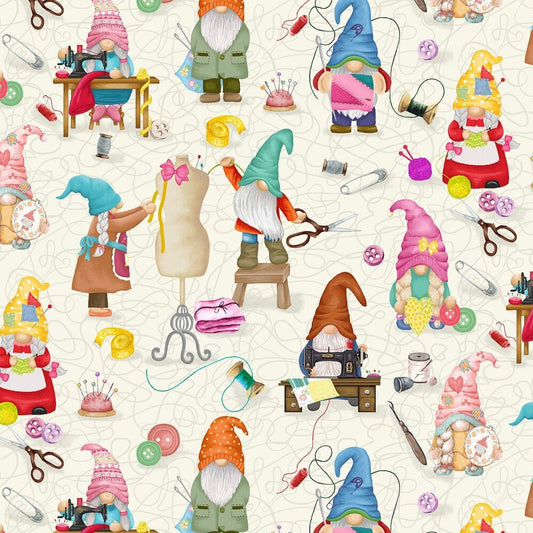Sewing Gnomes - Cream - Everything Fabric