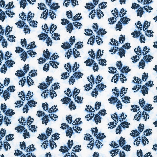 Shibori Blues Collection-Cherry Blossoms White - Everything Fabric