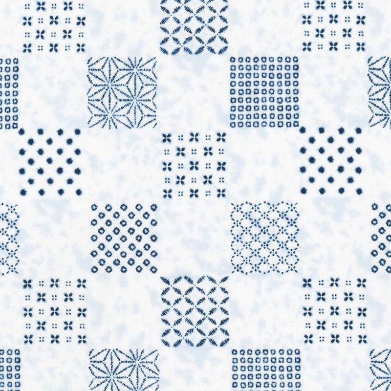Shibori Blues Collection-Patchwork White - Everything Fabric