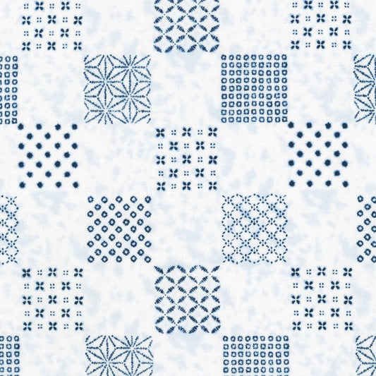 Shibori Blues Collection-Patchwork White - Everything Fabric