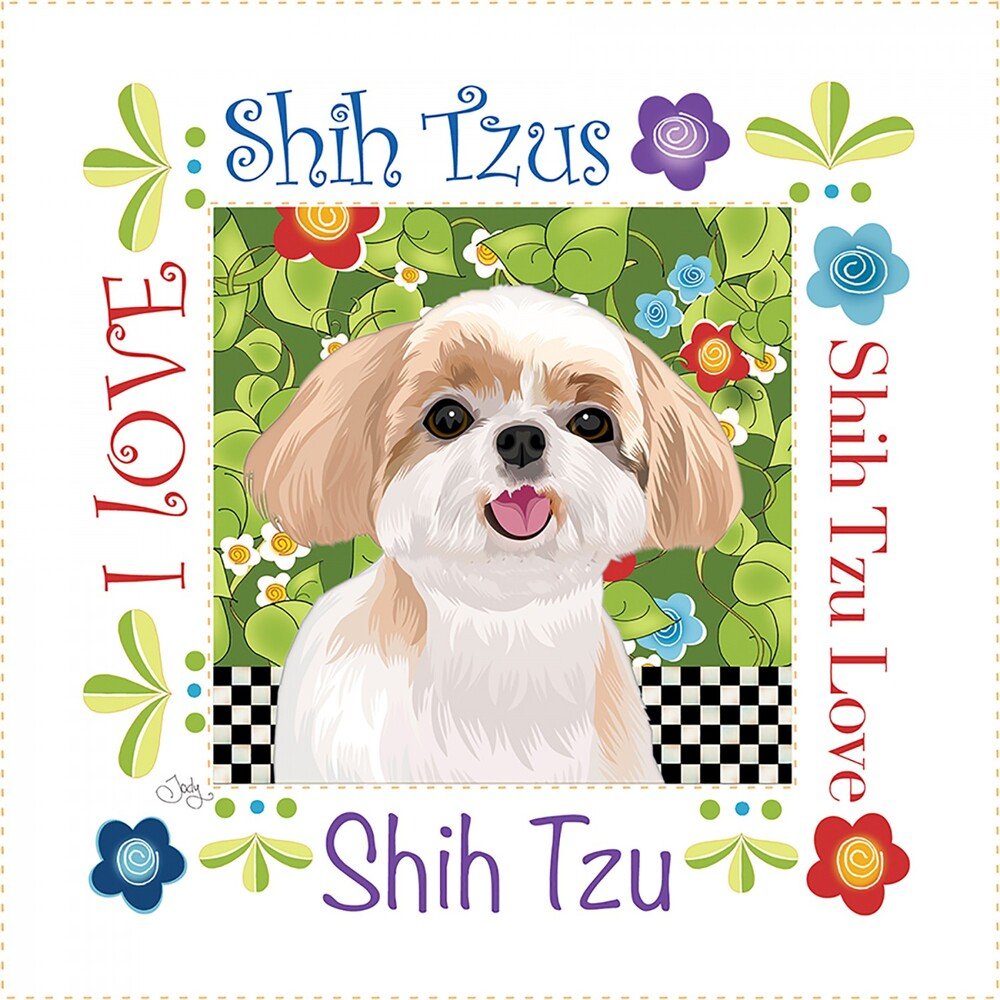 Shih Tzus 152 mm Fabric Art Panel by Jody Houghton - Everything Fabric
