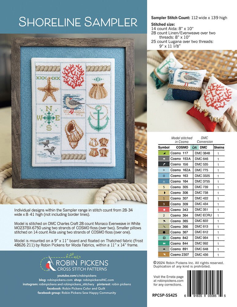 Shoreline Sampler Cross Stitch Pattern - Everything Fabric