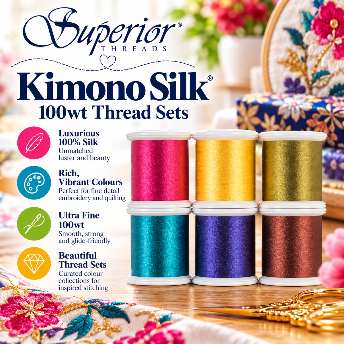 Superior Kimono Silk 100wt Thread Sets | 6-Spool Collections