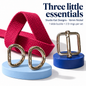 Studio Kat Designs 16mm nickel set: one slide buckle and two D-rings, shown with raspberry webbing for inspiration.