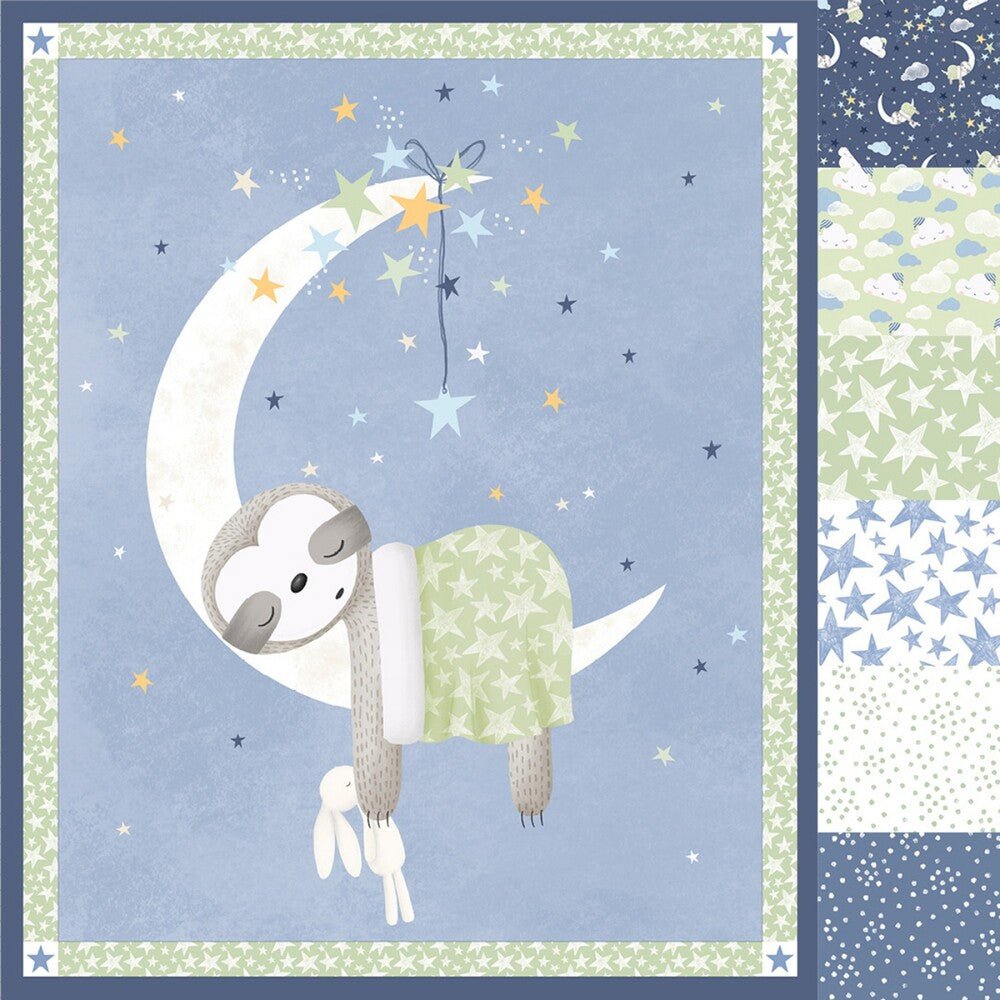 Sleepy Sloth Blue Fat Quarter Bundle 7pcs - Everything Fabric