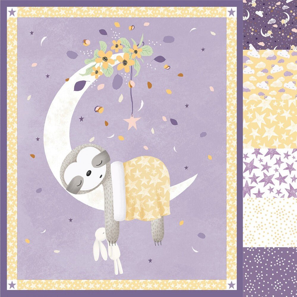 Sleepy Sloth Purple Fat Quarter Bundle 7pcs - Everything Fabric