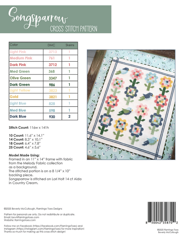 Songsparrow Cross Stitch Pattern - Everything Fabric