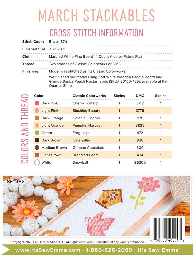 Stackables Cross Stitch Pattern - MARCH - Everything Fabric