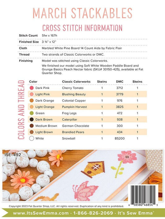 Stackables Cross Stitch Pattern - MARCH - Everything Fabric