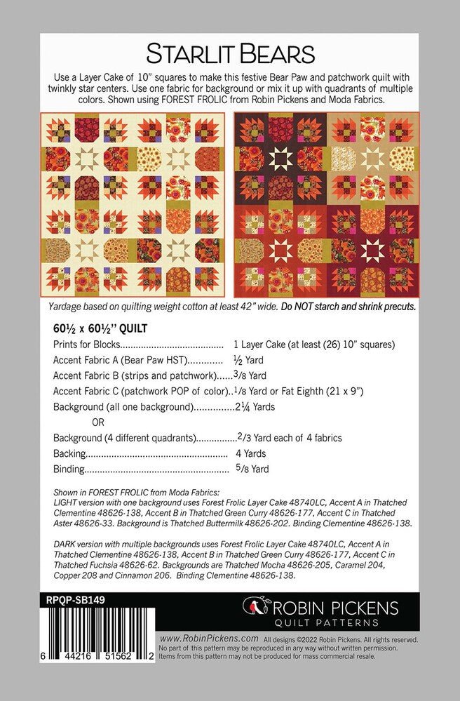 Starlit Bears Quilt Pattern - Everything Fabric