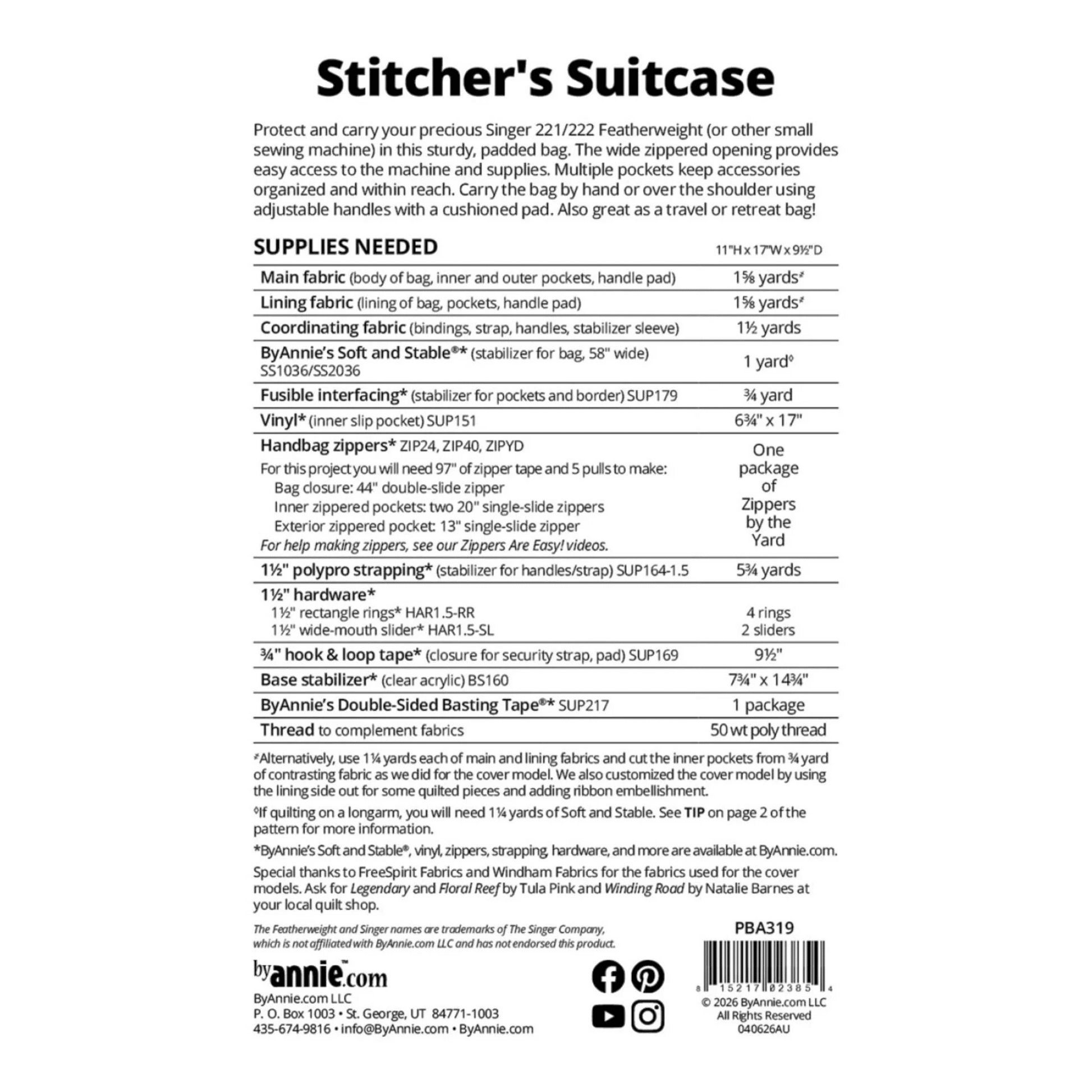 Stitcher's Suitcase Pattern - Everything Fabric
