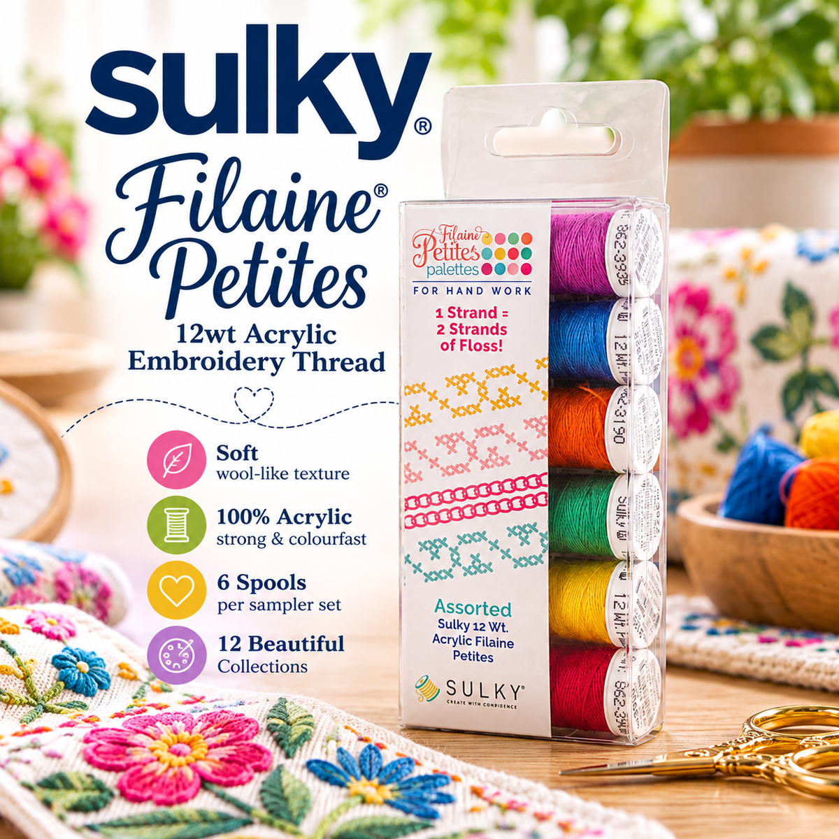 Sulky Filaine Petites 12wt Sampler Sets - 6 Spools - 12 Collections