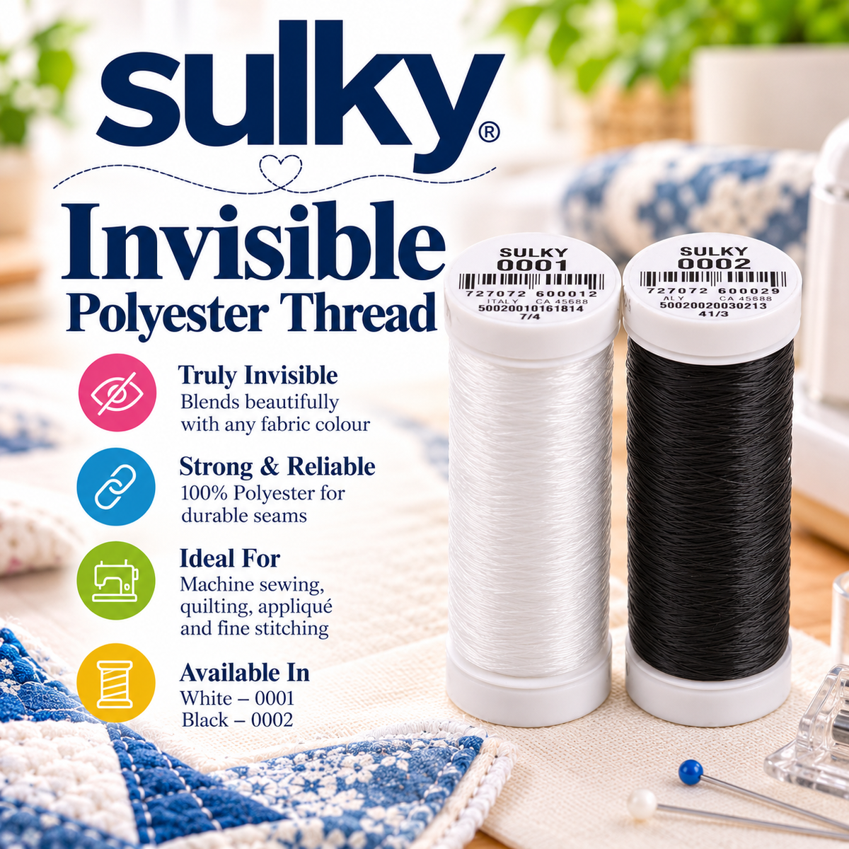 Sulky Invisible Polyester Thread | Clear & Smoke | 440yd & 2200yd