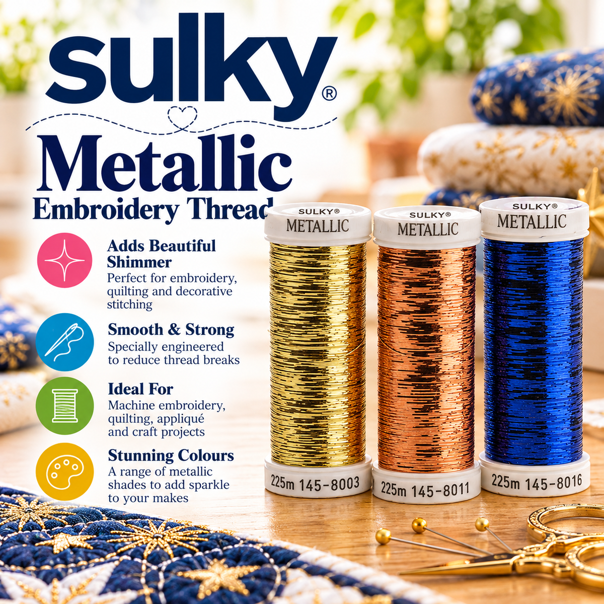 Sulky Sliver Metallic Thread 250yd | 11 Colours