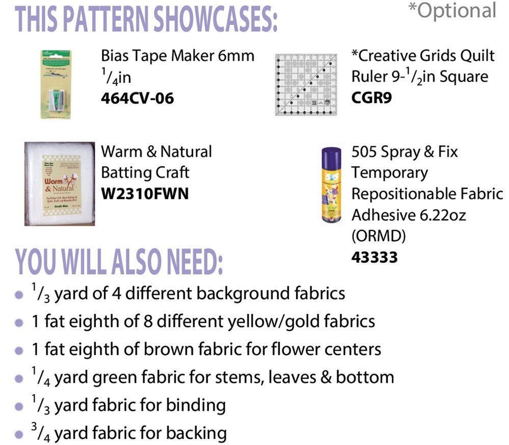 Sunflowers Ala Lulu! Applique Wall Hanging Pattern - Everything Fabric
