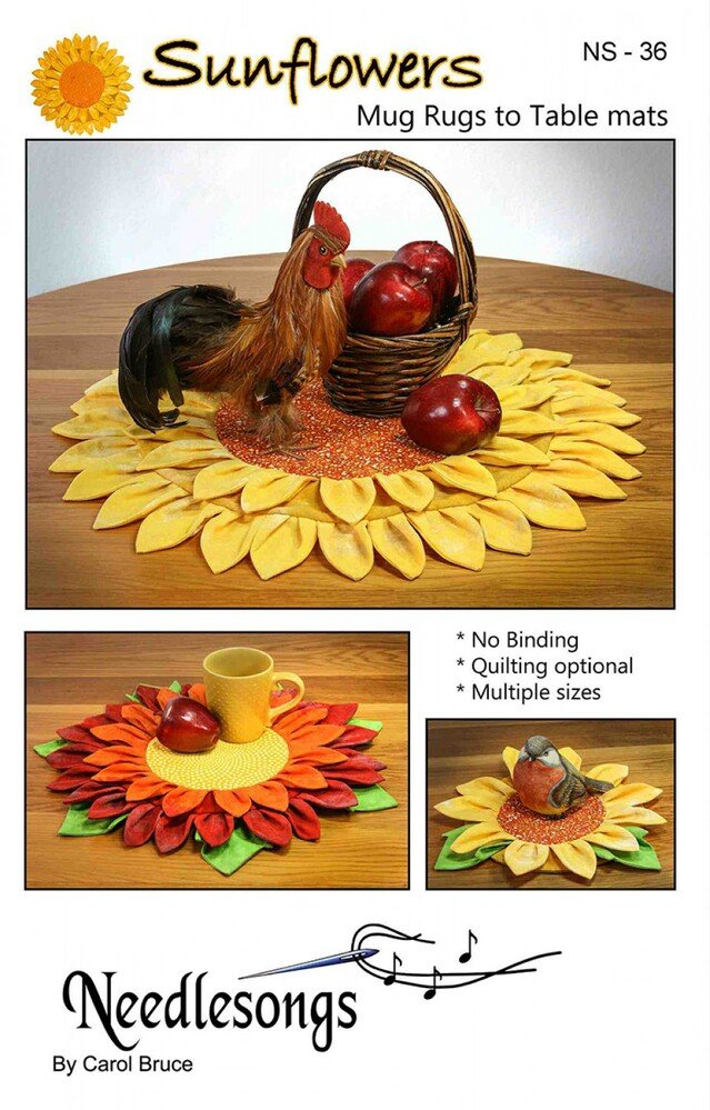 Sunflowers Mug Rugs and Table Mats Pattern - Everything Fabric