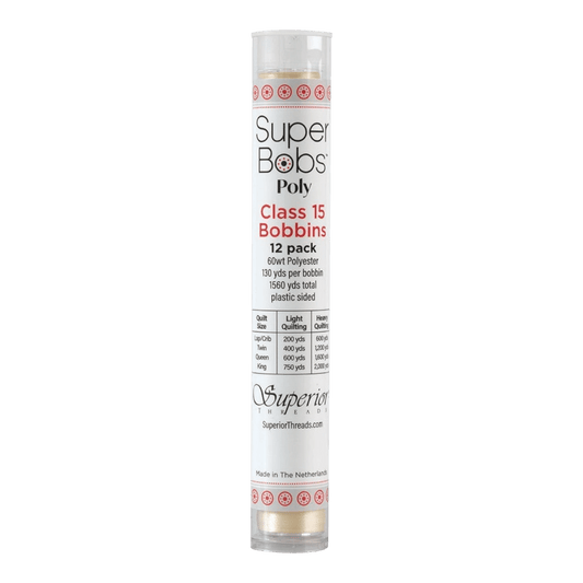 SuperBobs Polyester Bobbin 12pk Class 15 Cream - Everything Fabric