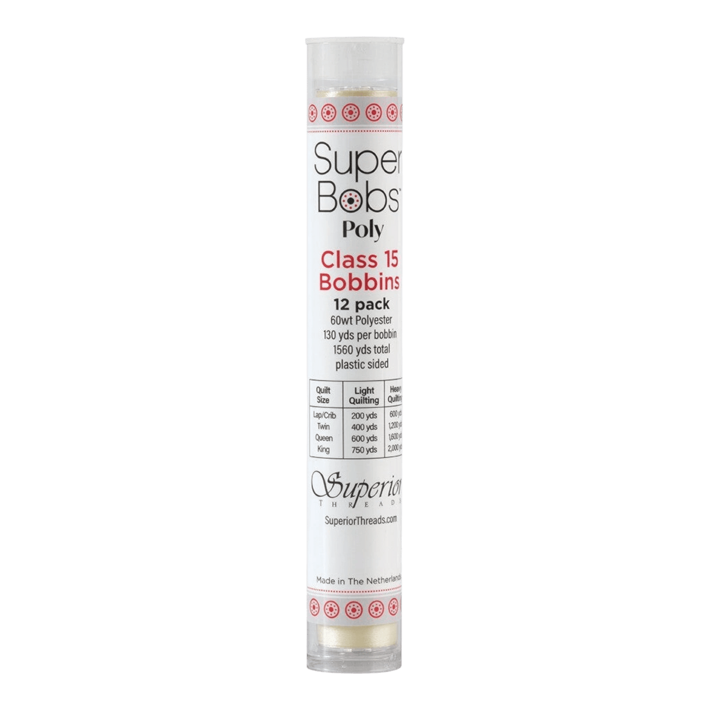 SuperBobs Polyester Bobbin 12pk Class 15 IVORY - Everything Fabric