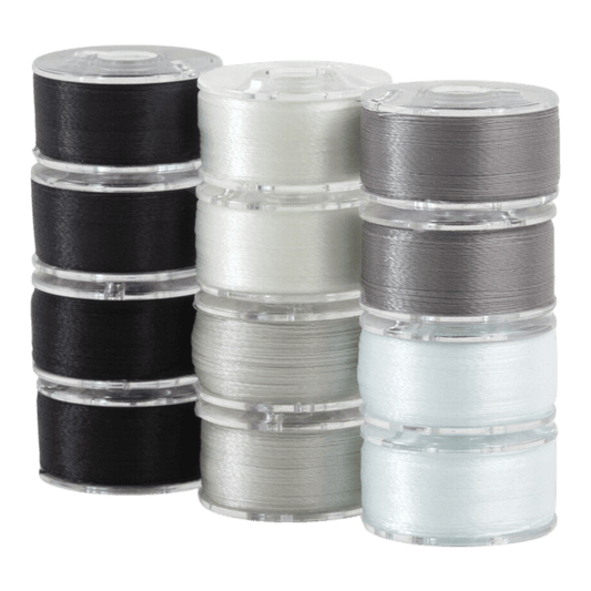 SuperBobs Polyester Bobbin 12pk Class 15 Monochrome - Everything Fabric