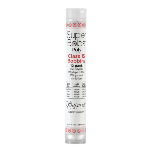 SuperBobs Polyester Bobbin 12pk Class 15 Natural White - Everything Fabric