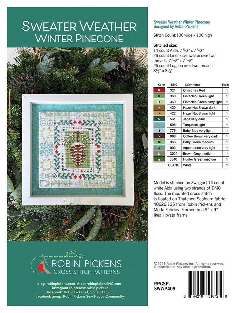 Sweater Weather: Winter Pinecone Cross Stitch Pattern - Everything Fabric