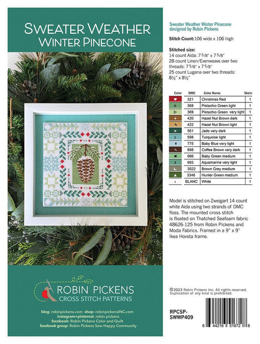Sweater Weather: Winter Pinecone Cross Stitch Pattern - Everything Fabric