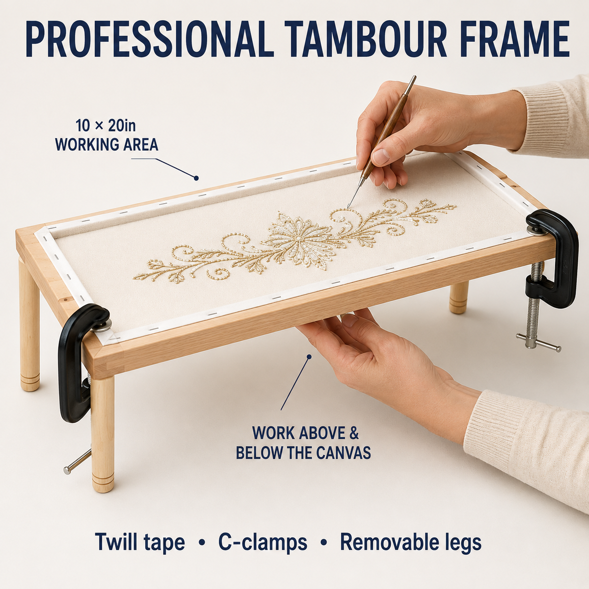 Professional Tambour & Embroidery Frame Complete – 10in x 20in