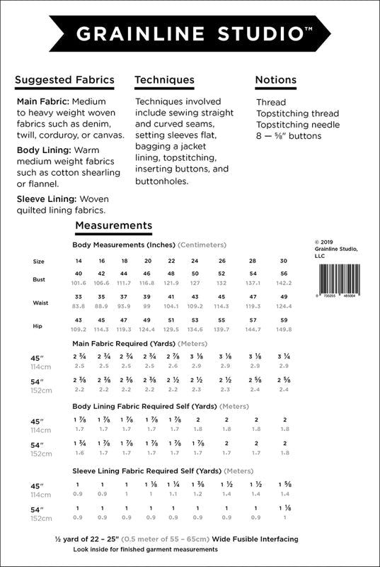 Thayer Jacket Pattern Sizes 14-30 - Everything Fabric