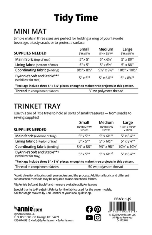 Tidy Time Jump Starters Pattern PBA311-JS - Everything Fabric