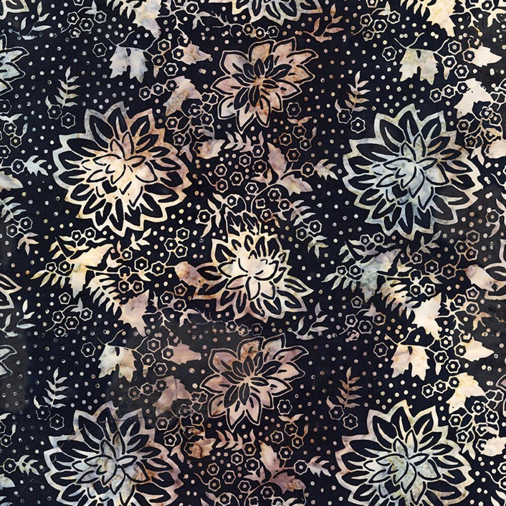Tonga Batik - Jet Large Peony And Cherry Blossom - Everything Fabric