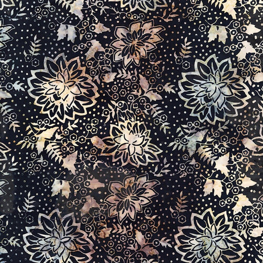 Tonga Batik - Jet Large Peony And Cherry Blossom - Everything Fabric