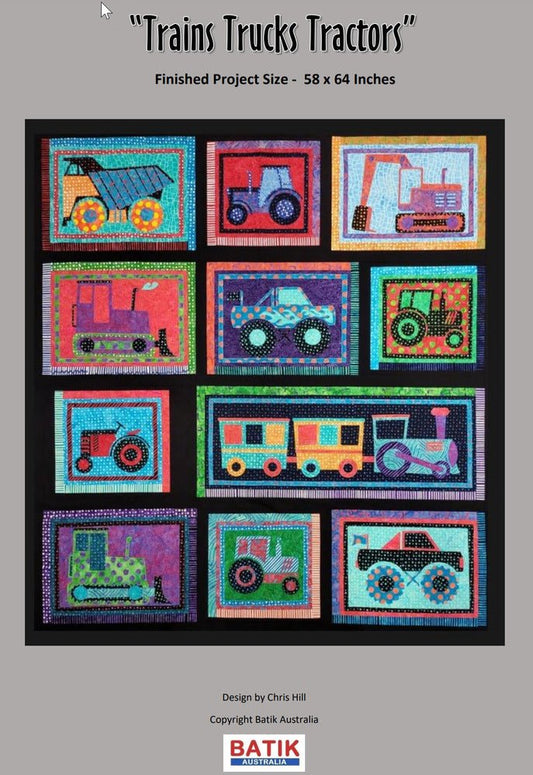 Trains, Trucks, Tractors Applique Pattern - Everything Fabric