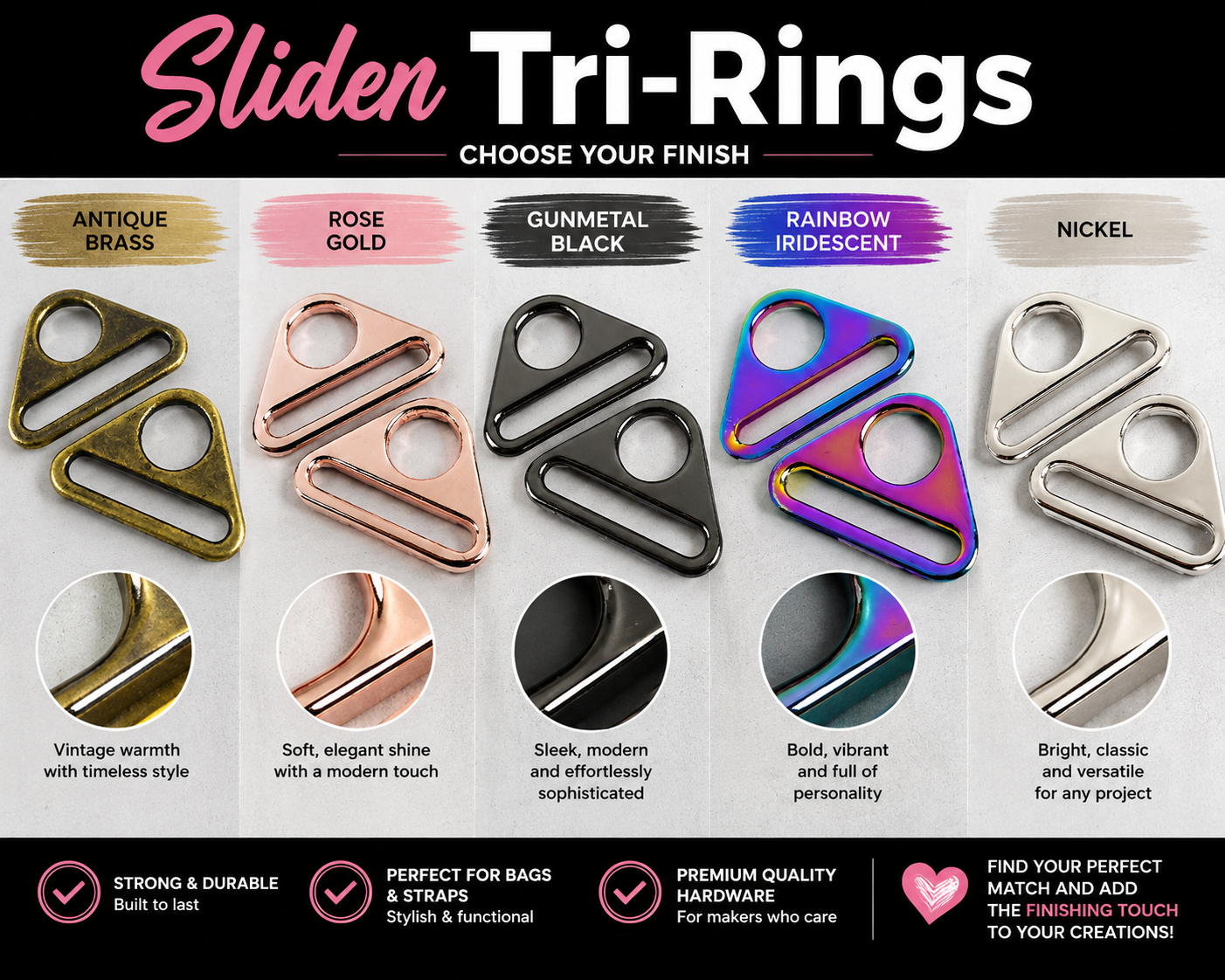 Triangle Rings - Gunmetal 32 mm
