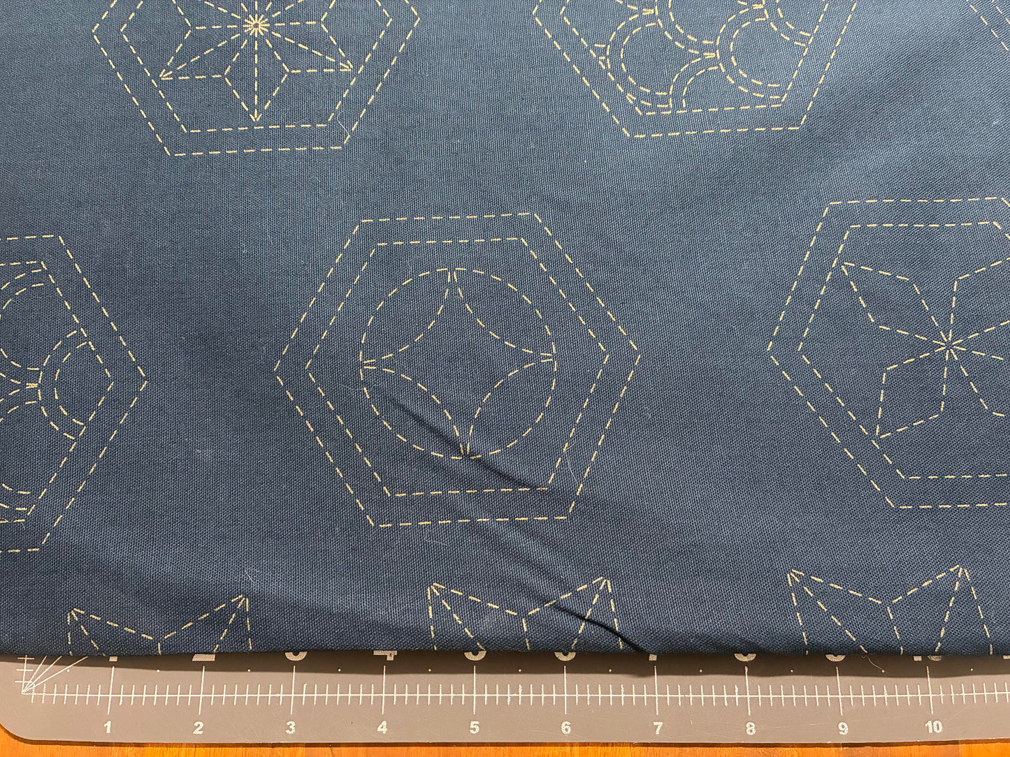 Pre-stencilled Sashiko Fabric Many Patterns Navy Blue