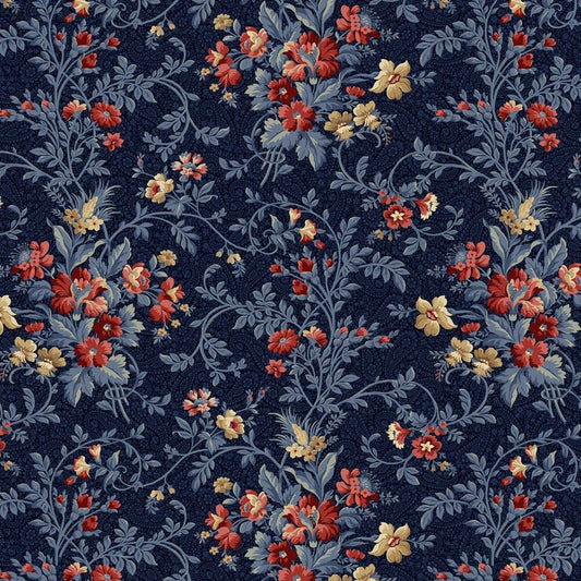 Victory Garden - Navy Large Vintage Floral Vine - Everything Fabric