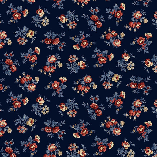 Victory Garden - Navy Tossed Small Vintage Florals - Everything Fabric