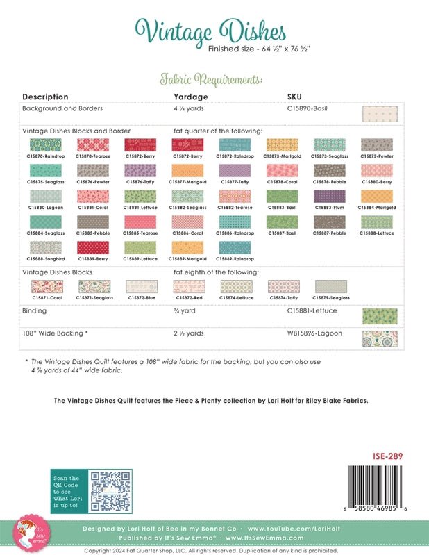 Vintage Dishes Quilt Pattern - Everything Fabric