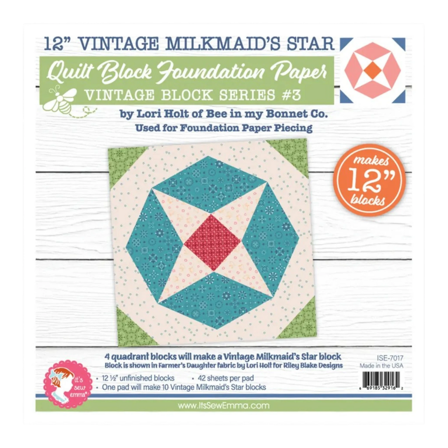 Vintage Milkmaid's Star Quilt Block Foundation Paper , pattern making and craft projects