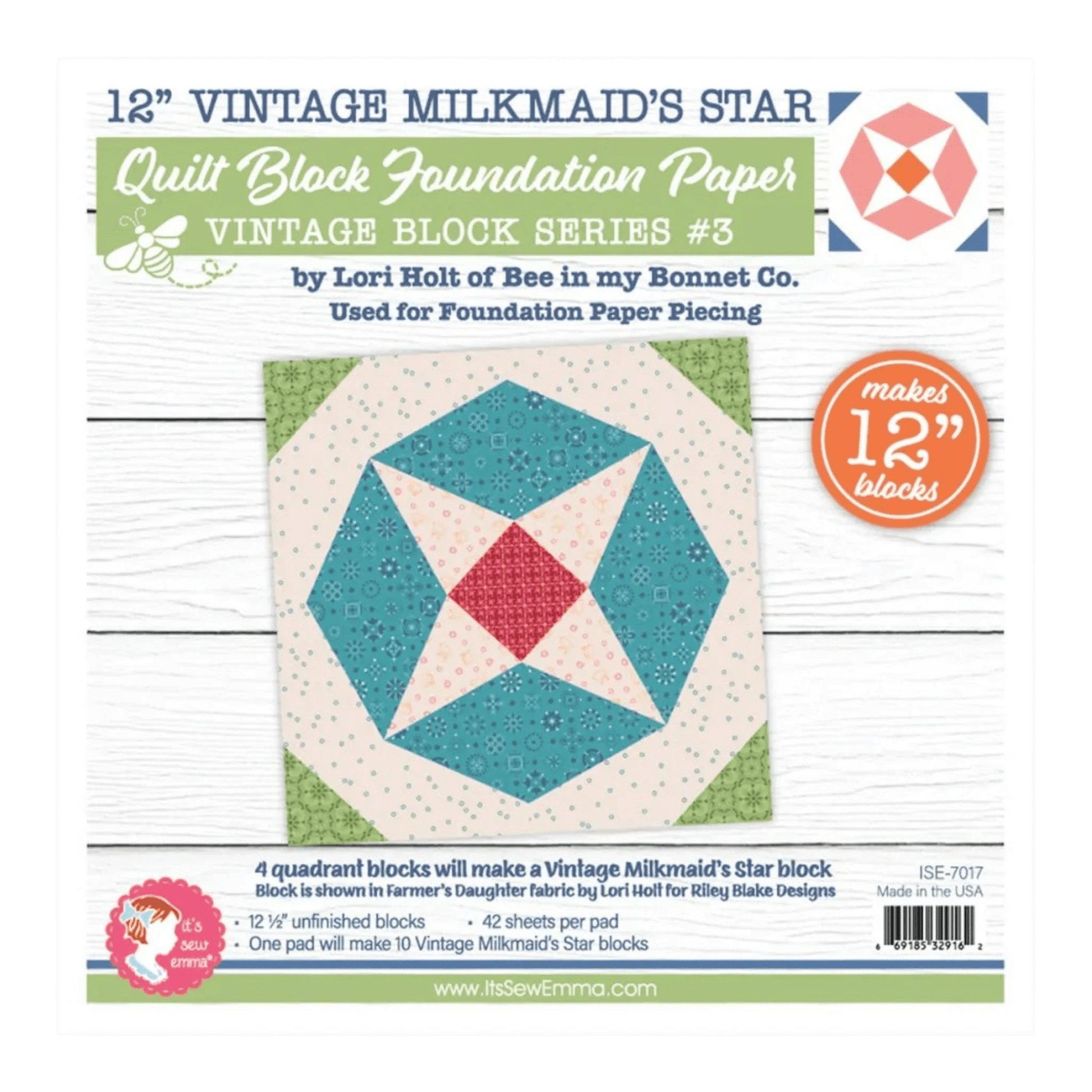 Vintage Milkmaid's Star Quilt Block Foundation Paper - Everything Fabric