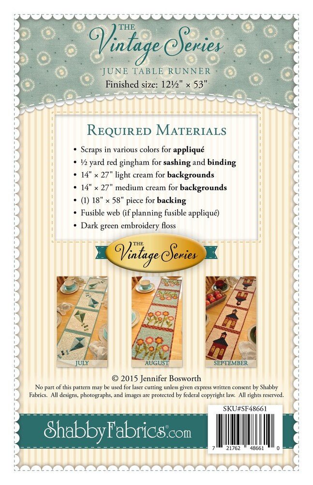 Vintage Series Table Runner - June Pattern - Everything Fabric