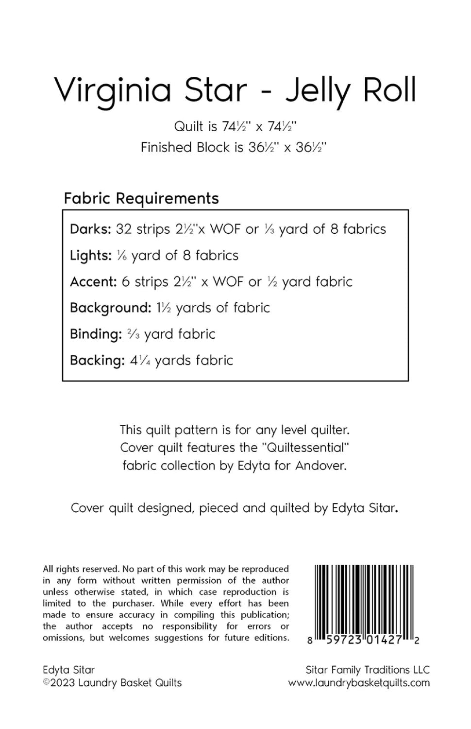 Virginia Star - Jelly Roll Quilt Pattern - Everything Fabric