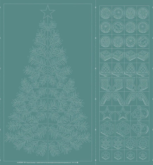 Wagara Sashiko Panel Season's Greeting Teal Blue - Everything Fabric