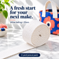 White 25mm woven belting in a two-yard precut pack, with a bright modern fabric-bag styling example.