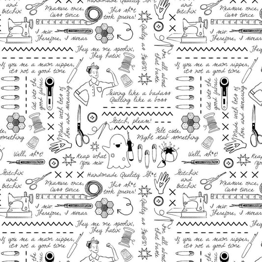 White Sweary Stitching - Everything Fabric