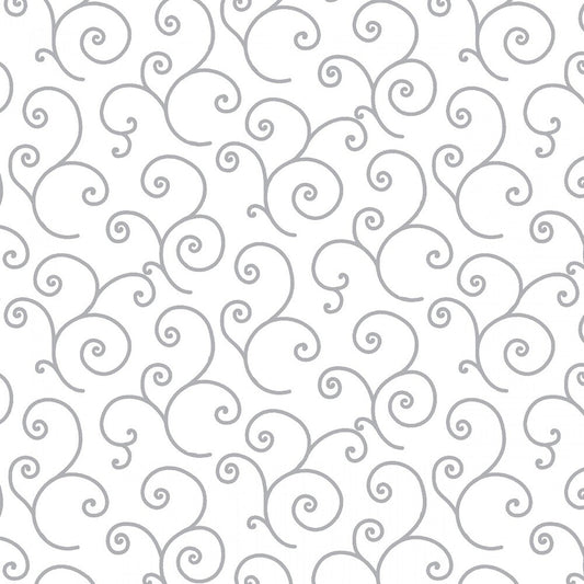 White/Grey Scroll - Everything Fabric